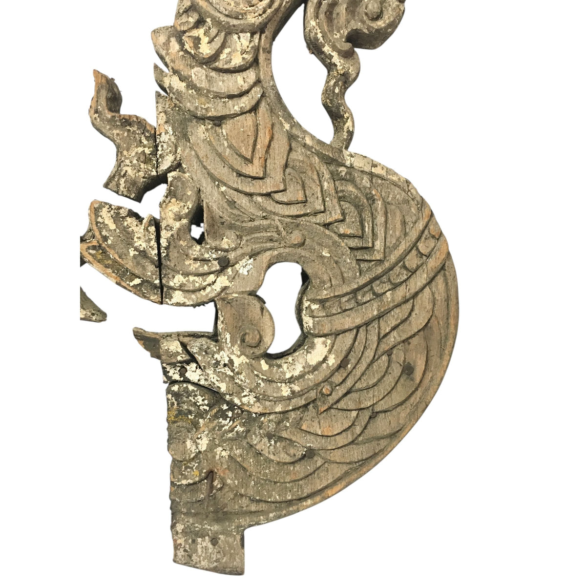 Large 19th Century Thai Wooden Temple Dragon - 47" H X 20" W