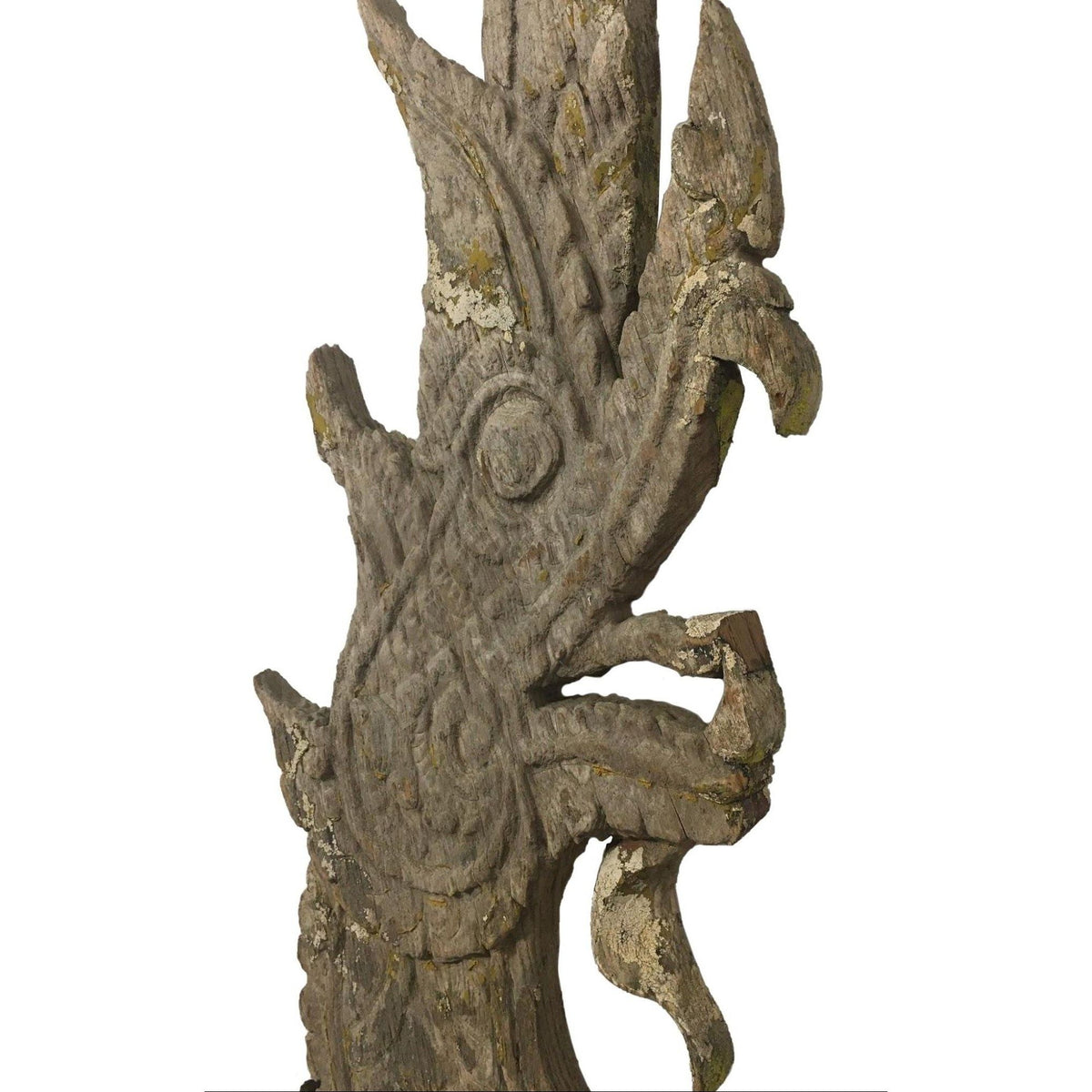 Large 19th Century Thai Wooden Temple Dragon - 49" H X 24" W X 1" D