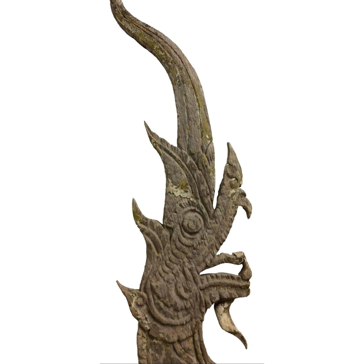Large 19th Century Thai Wooden Temple Dragon - 49" H X 24" W X 1" D