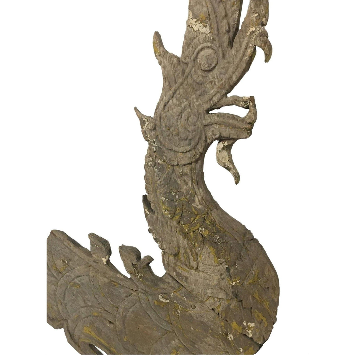 Large 19th Century Thai Wooden Temple Dragon - 49" H X 24" W X 1" D