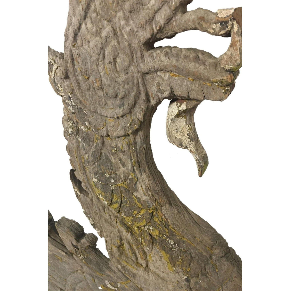 Large 19th Century Thai Wooden Temple Dragon - 49" H X 24" W X 1" D