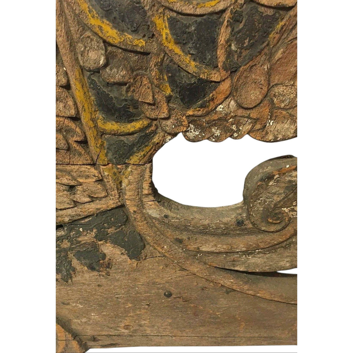 Large 19th Century Thai Wooden Temple Dragon - 42" H X 34" W X 2.5" D