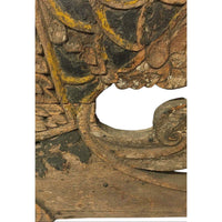 Large 19th Century Thai Wooden Temple Dragon - 42" H X 34" W X 2.5" D