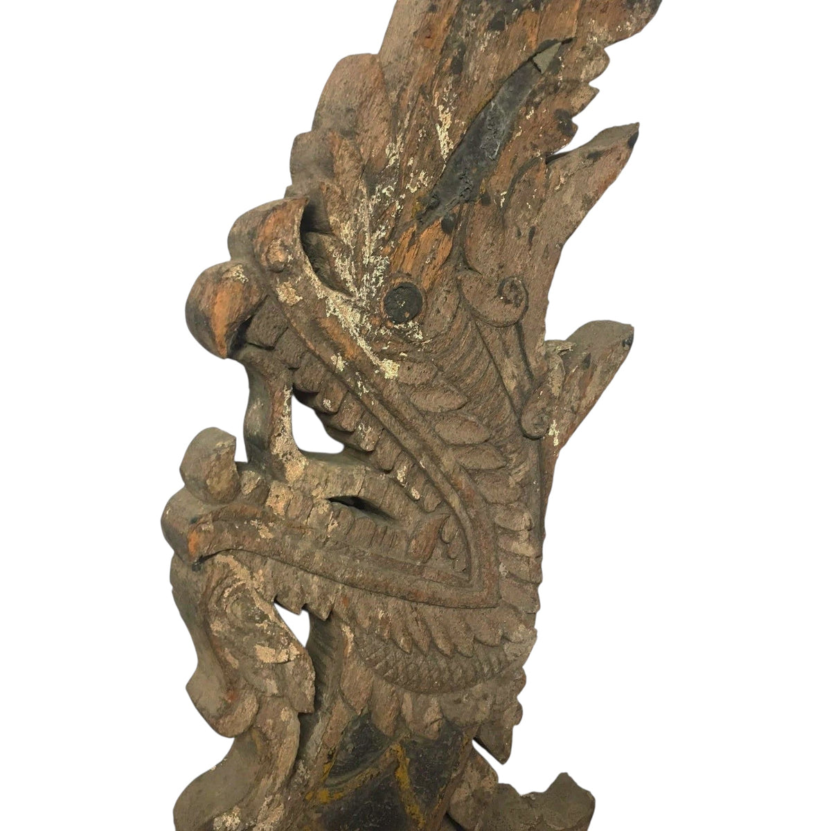 Large 19th Century Thai Wooden Temple Dragon - 42" H X 34" W X 2.5" D