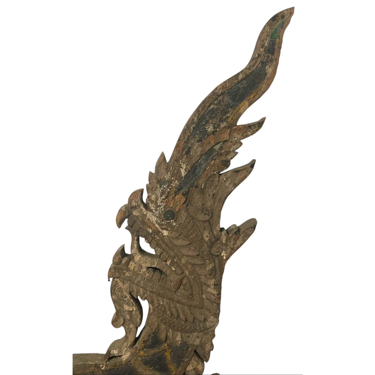 Large 19th Century Thai Wooden Temple Dragon - 42" H X 34" W X 2.5" D