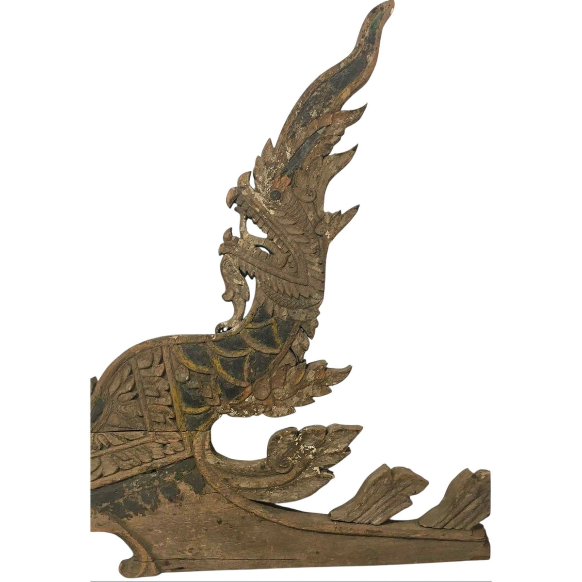 Large 19th Century Thai Wooden Temple Dragon - 42" H X 34" W X 2.5" D