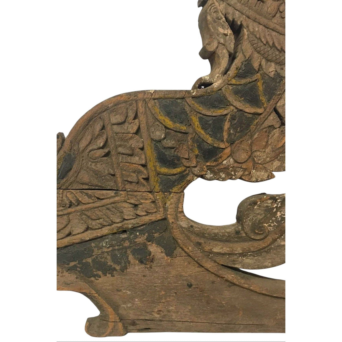 Large 19th Century Thai Wooden Temple Dragon - 42" H X 34" W X 2.5" D