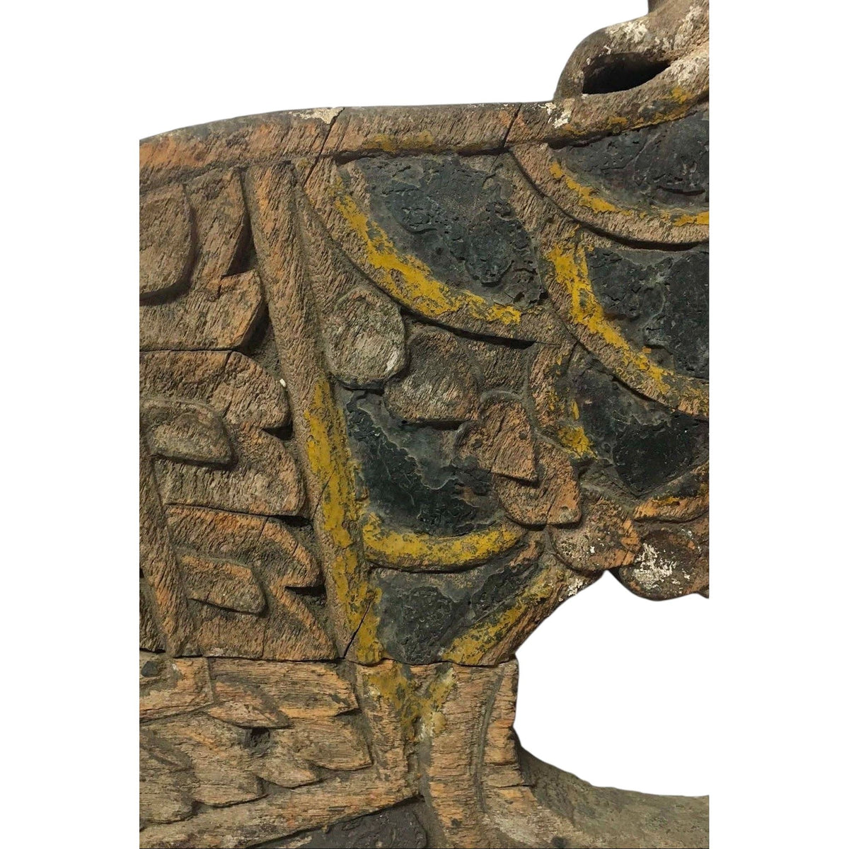 Large 19th Century Thai Wooden Temple Dragon - 42" H X 34" W X 2.5" D