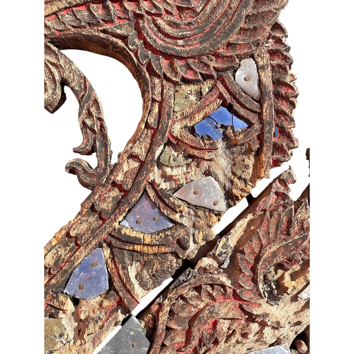 Large 19th Century Thai Wooden Temple Dragon - 42" H X 30" W