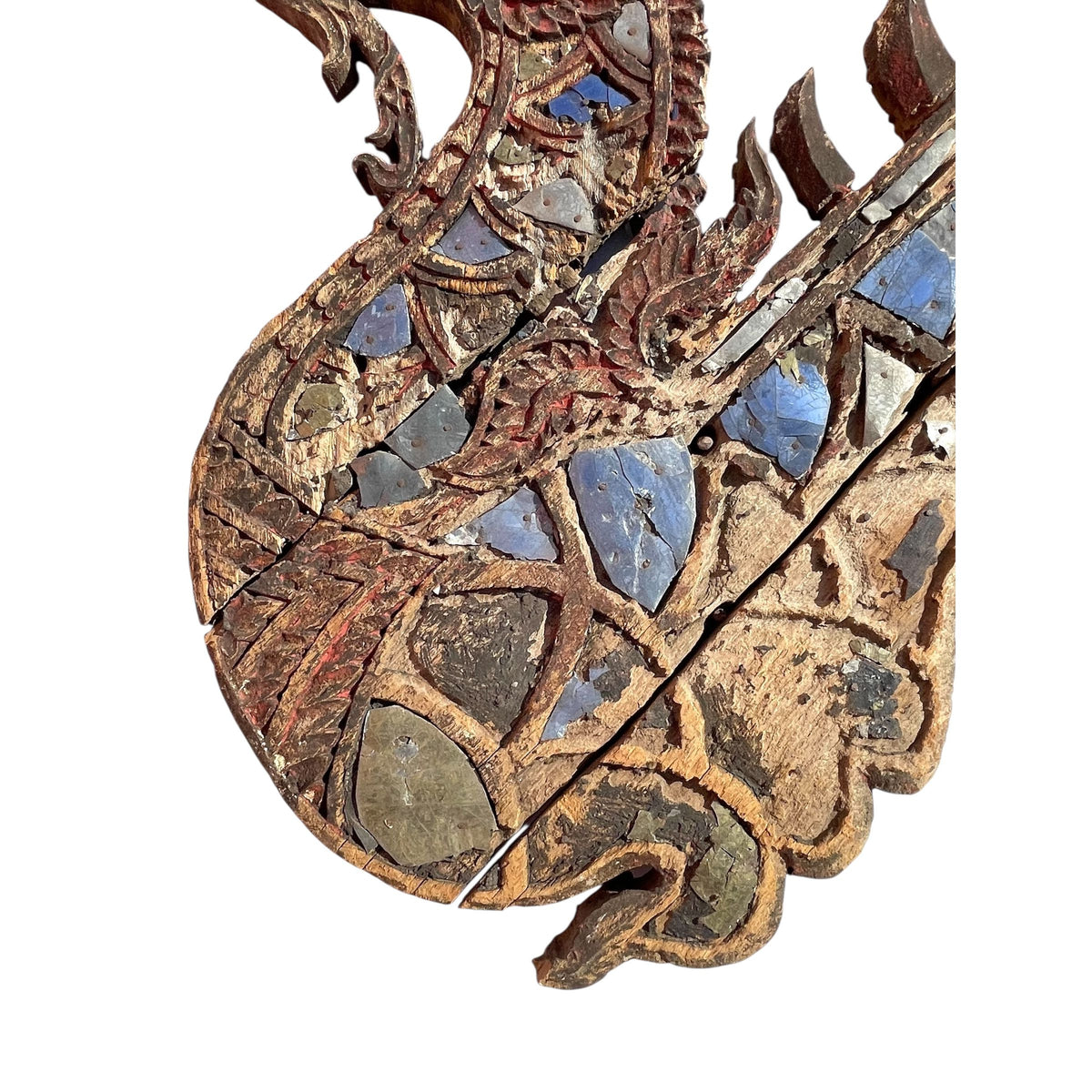 Large 19th Century Thai Wooden Temple Dragon - 42" H X 30" W