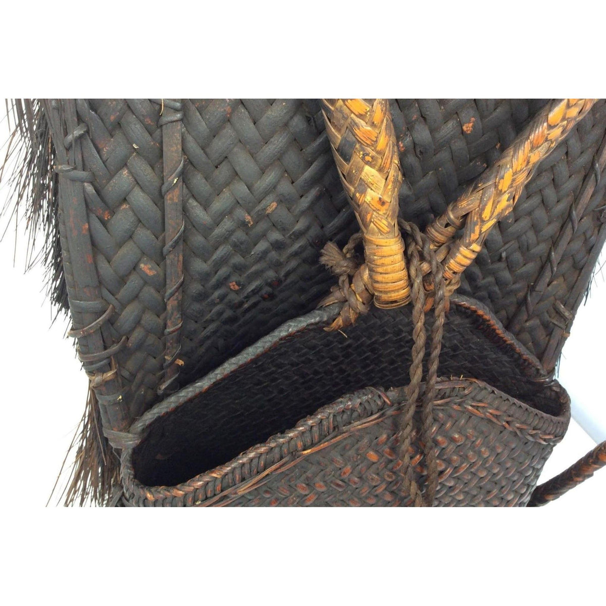 Museum-Quality Ifugao Takba/Inabnūtan Hunter's Backpack from the Philippines - 23" H X 16 in. W X 7 in. D