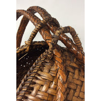 Vintage Pasiking Shoulder Basket/Backpack with Natural/Brown Coloration from the Philippines - 17" H X 13" W