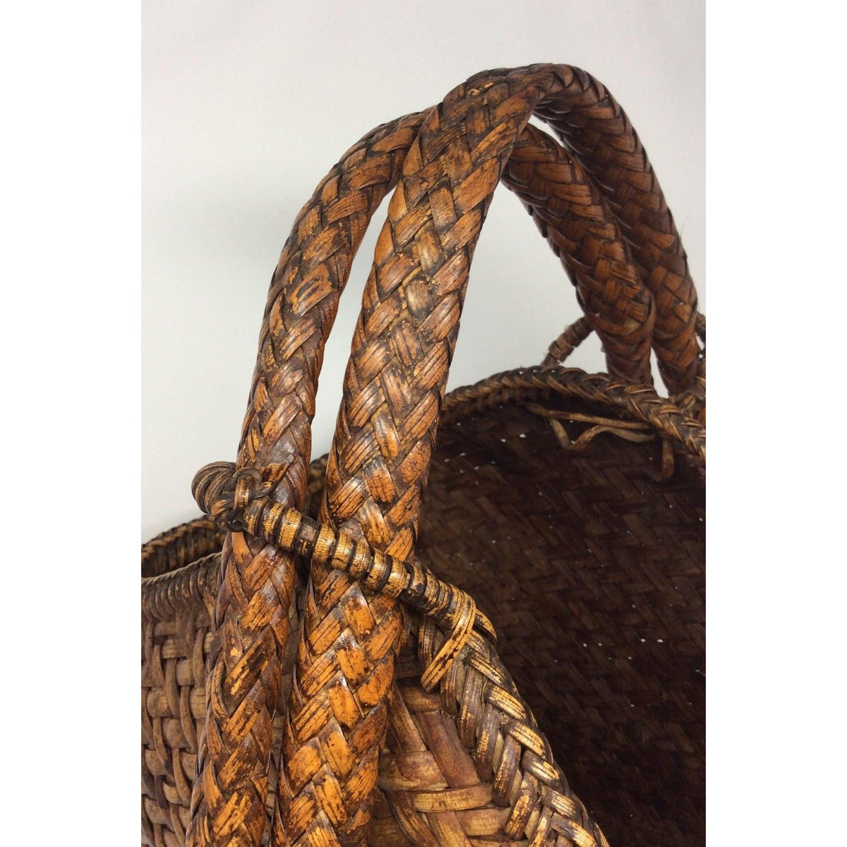 Vintage Pasiking Shoulder Basket/Backpack with Natural/Brown Coloration from the Philippines - 17" H X 13" W