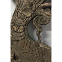 Large 19th Century Thai Wooden Temple Dragon with Natural Grayish Patina - 47" H X 20" W X 3" D