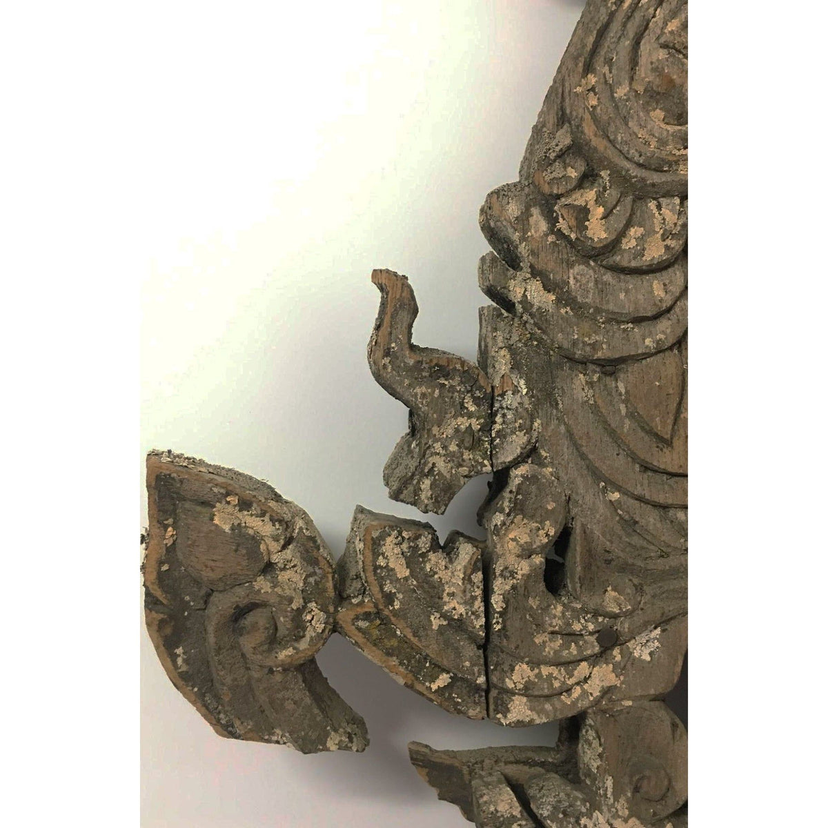 Large 19th Century Thai Wooden Temple Dragon with Natural Grayish Patina - 47" H X 20" W X 3" D