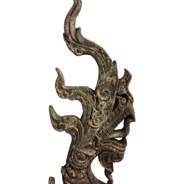 Large Thai 19th Century Wooden Temple Dragon with Natural Grayish Patina - 47" H X 20" W X 3" D