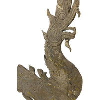 Large 19th Century Thai Wooden Temple Dragon with Natural Patina & Mustard Highlights - 49" H X 24" W X 1" D