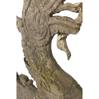 Large 19th Century Thai Wooden Temple Dragon with Natural Patina & Mustard Highlights - 49" H X 24" W X 1" D