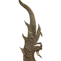 Large 19th Century Thai Wooden Temple Dragon with Natural Patina & Mustard Highlights - 49" H X 24" W X 1" D