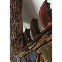 Large 19th Century Thai Wooden Temple Dragon with Decorative Tiles and Reddish Patina - 42" H X 30" W X 2.5" D