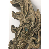 Large 19th Century Thai Wooden Temple Dragon with Natural Grayish Patina - 49" H X 28" W X 2" D