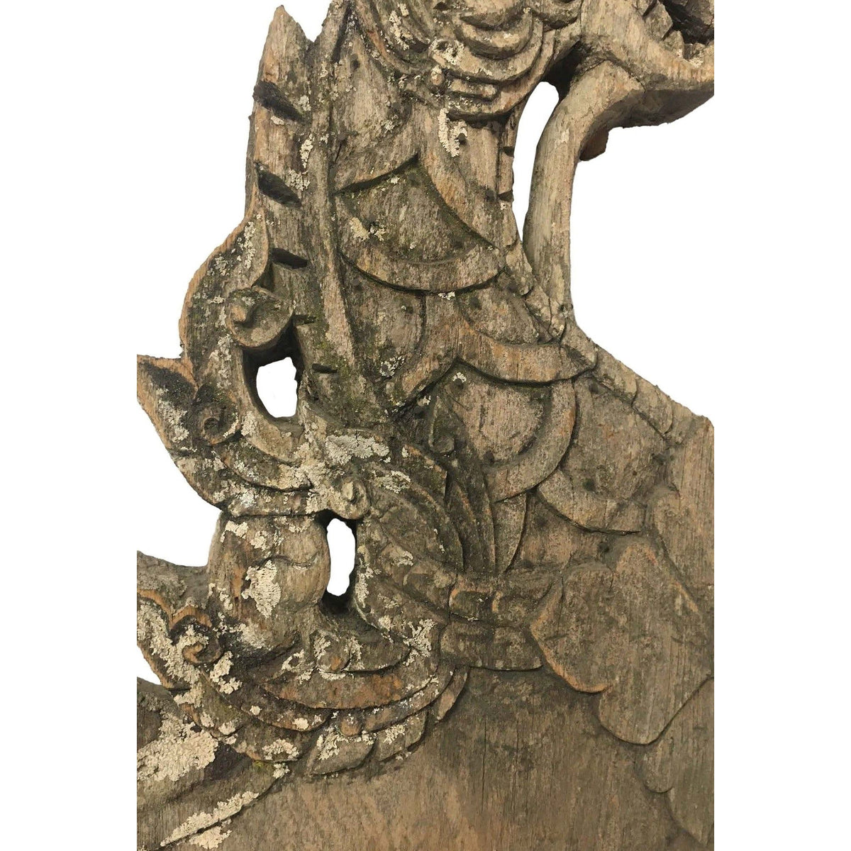 Large 19th Century Thai Wooden Temple Dragon with Natural Grayish Patina - 49" H X 28" W X 2" D