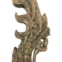 Large 19th Century Thai Wooden Temple Dragon with Natural Grayish Patina - 49" H X 28" W X 2" D