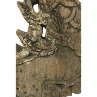 Large 19th Century Thai Wooden Temple Dragon with Natural Grayish Patina - 49" H X 28" W X 2" D