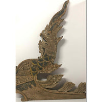 Large 19th Century Thai Wooden Temple Dragon with Natural Patina & Slight Mustard/Gray Coloration - 42" H X 35" W X 3" D