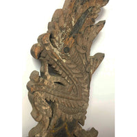 Large 19th Century Thai Wooden Temple Dragon with Natural Patina & Slight Mustard/Gray Coloration - 42" H X 35" W X 3" D