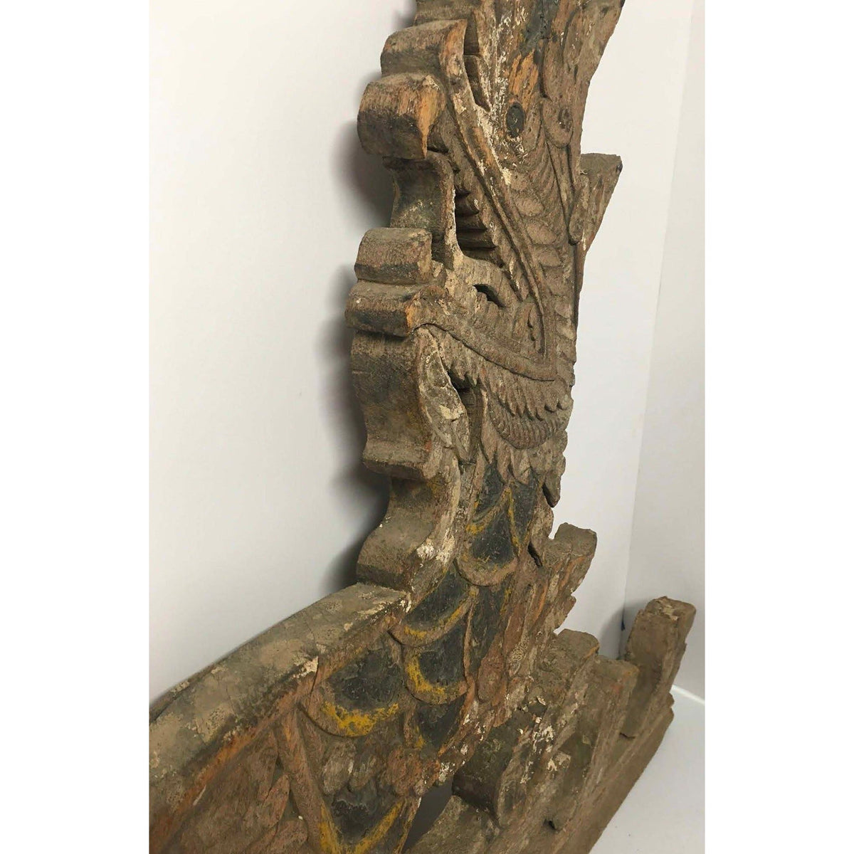 Large 19th Century Thai Wooden Temple Dragon with Natural Patina & Slight Mustard/Gray Coloration - 42" H X 35" W X 3" D