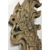 Large 19th Century Thai Wooden Temple Dragon with Natural Gray/Brown Patina - 49" H X 29" W X 2" D