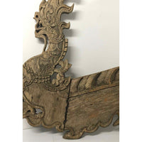 Large 19th Century Thai Wooden Temple Dragon with Natural Gray/Brown Patina - 49" H X 29" W X 2" D