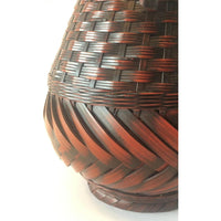 Japanese Ikebana-Style Bamboo Basket with Rootwood Handle Measuring 19.5 Inches Tall by 9.5 Inches Diameter