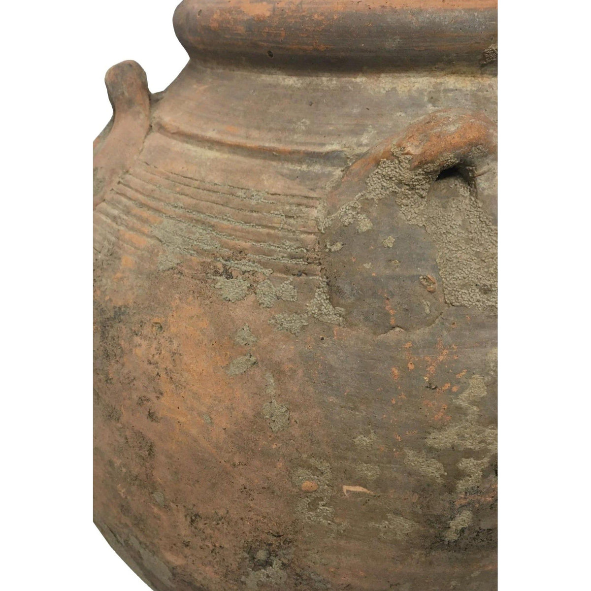 Chinese Ming Dynasty Jar-Shaped Beige Martaban Pot with Three Handles - 16" H X 14" Diam.