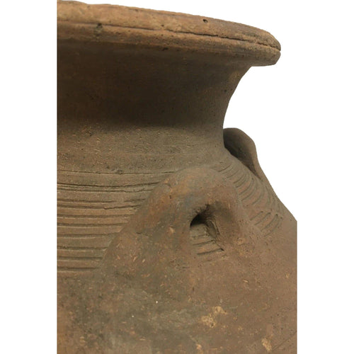 Chinese Ming Dynasty Martaban Pot with 3 Handles - 9" H X 10" Diam.