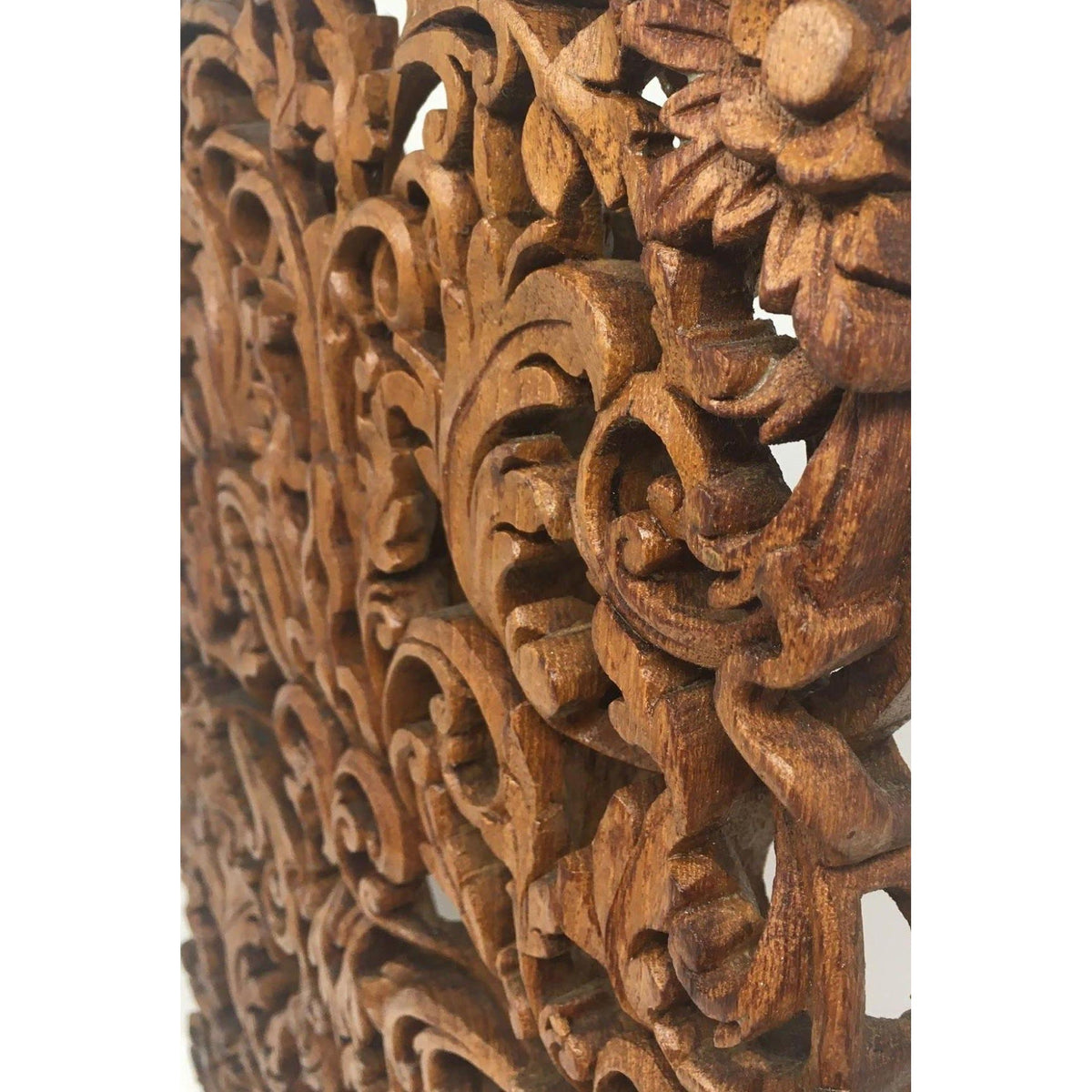 Hand-Carved Teak Panel with Kanote Pattern from Burma/Myanmar - 17" H X 12" W X 1" D (2 of 4)