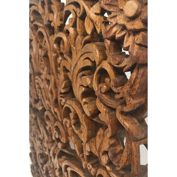 Hand-Carved Teak Panel with Kanote Pattern from Burma/Myanmar - 17" H X 12" W X 1" D (2 of 4)