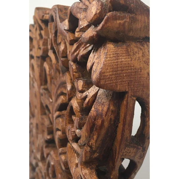 Hand-Carved Teak Panel with Kanote Pattern from Burma/Myanmar - 17" H X 12" W X 1" D (3 of 4)