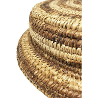 Vintage Botswana Basket with Lid and Simple Circular Natural/Buff Tone-on-Tone Coloration Measuring 14 Inches Diameter by 6 Inches Tall