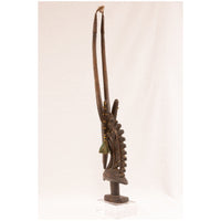 Male Bamana/Bambara Chiwara Carved Wood Figure Headdress from Mali - 33.5" H X 7.5" D X 2.5" W