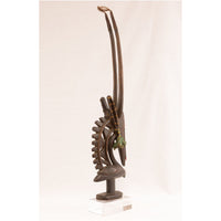 Male Bamana/Bambara Chiwara Carved Wood Figure Headdress from Mali - 33.5" H X 7.5" D X 2.5" W