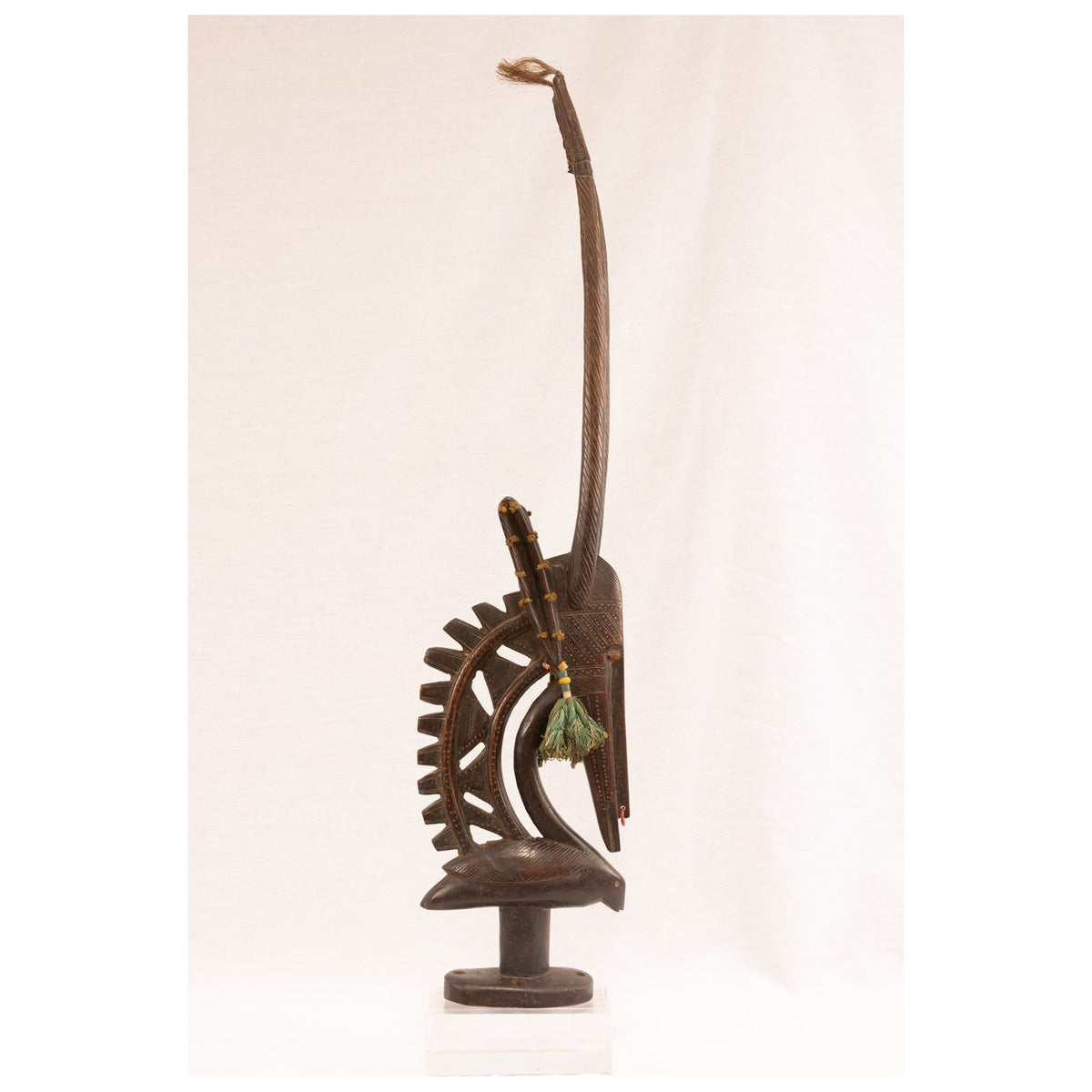 Male Bamana/Bambara Chiwara Carved Wood Figure Headdress from Mali - 33.5" H X 7.5" D X 2.5" W