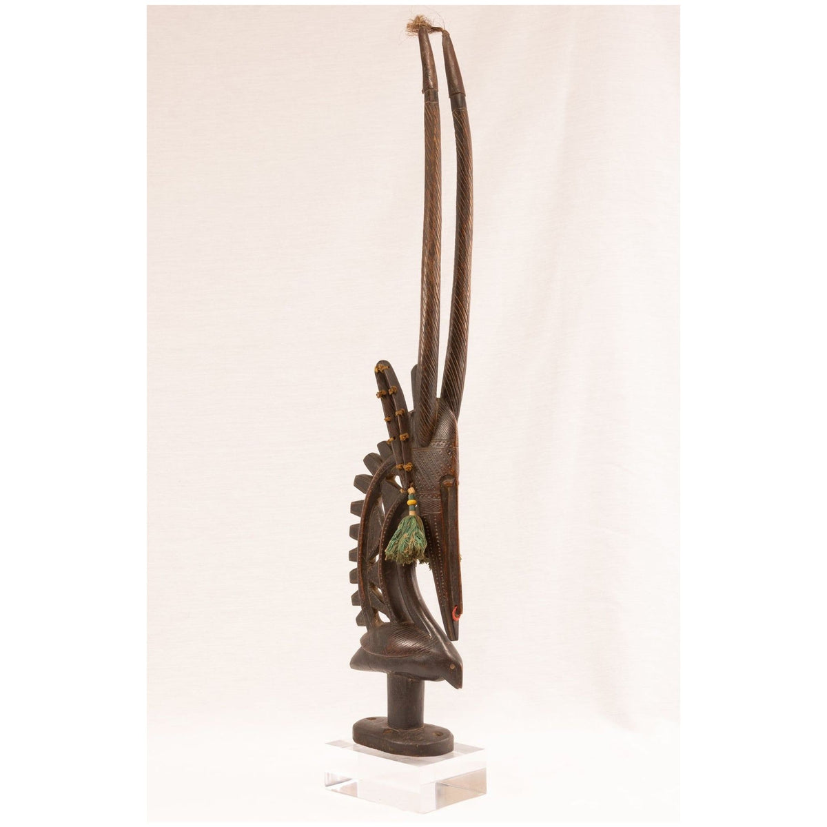 Male Bamana/Bambara Chiwara Carved Wood Figure Headdress from Mali - 33.5" H X 7.5" D X 2.5" W