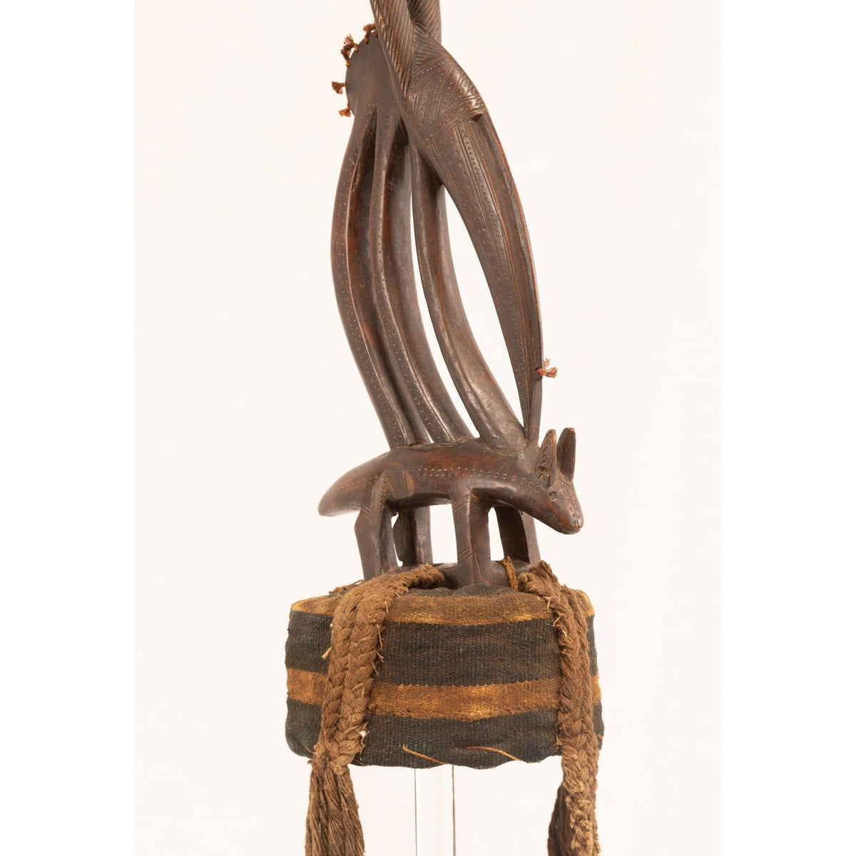 Male Bamana/Bambara Chiwara Carved Wood Figure Headdress with Cap from Mali - 39.25" H X 8.25" D X 2.25" W