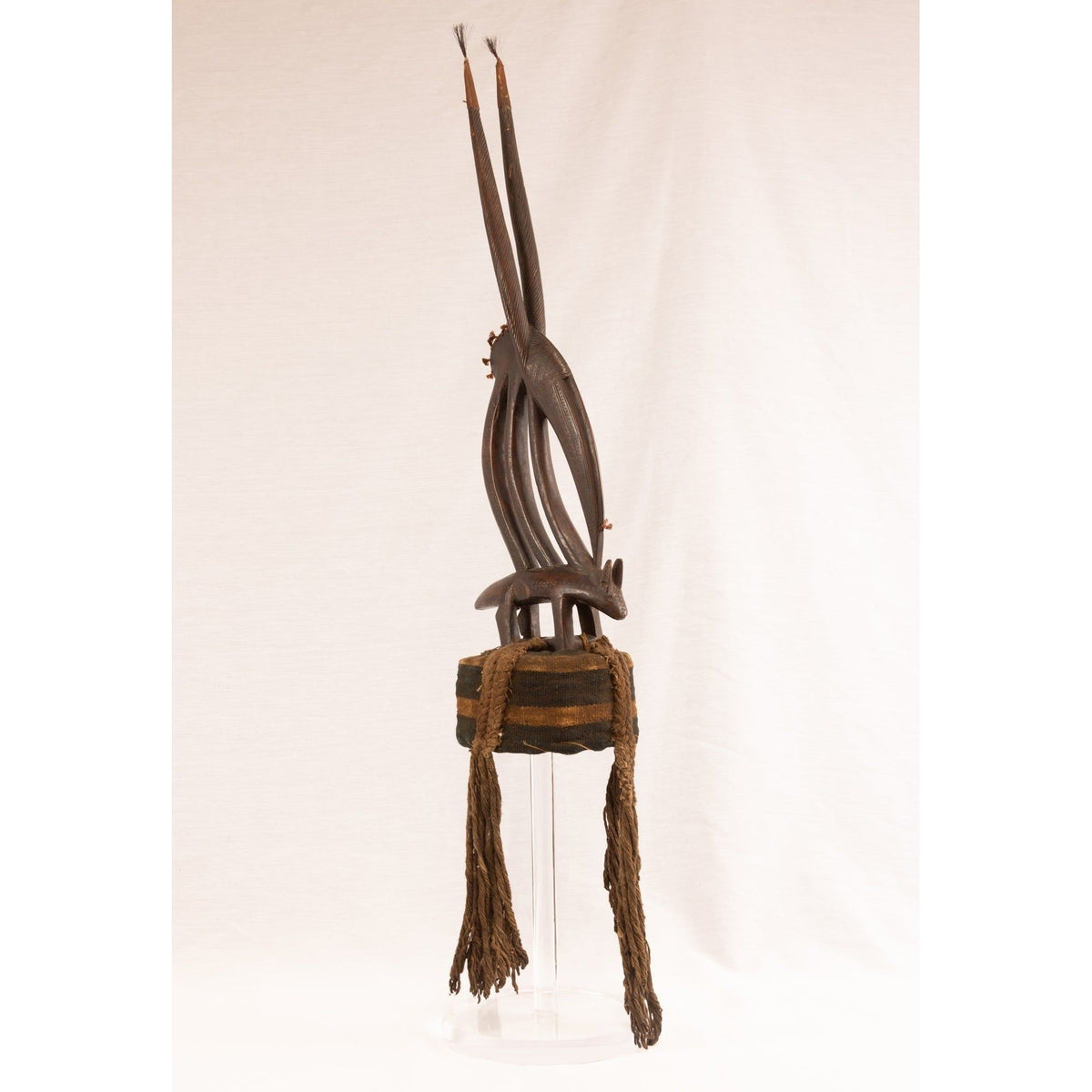 Male Bamana/Bambara Chiwara Carved Wood Figure Headdress with Cap from Mali - 39.25" H X 8.25" D X 2.25" W