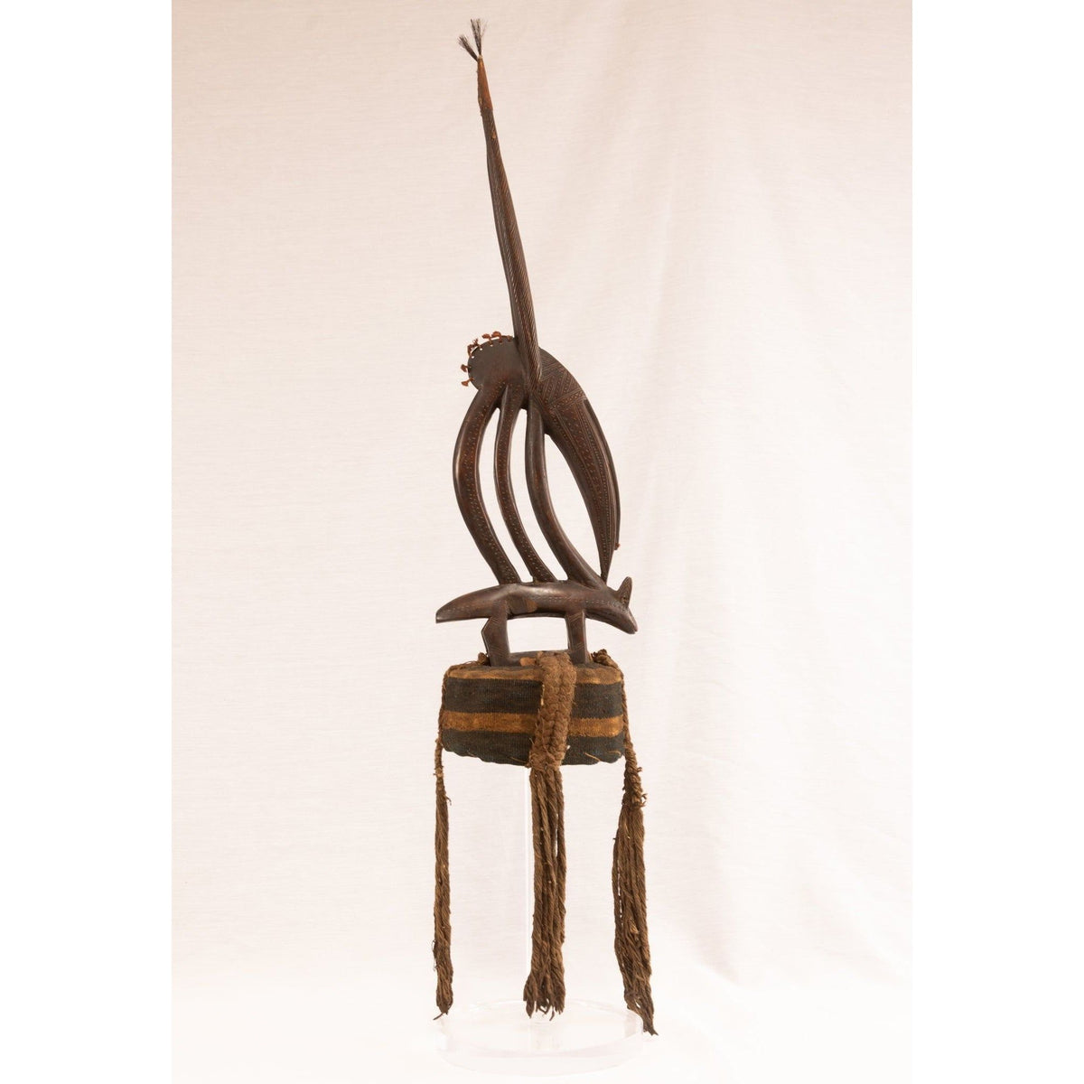 Male Bamana/Bambara Chiwara Carved Wood Figure Headdress with Cap from Mali - 39.25" H X 8.25" D X 2.25" W