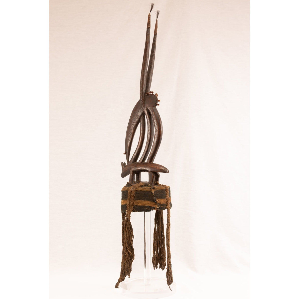 Male Bamana/Bambara Chiwara Carved Wood Figure Headdress with Cap from Mali - 39.25" H X 8.25" D X 2.25" W