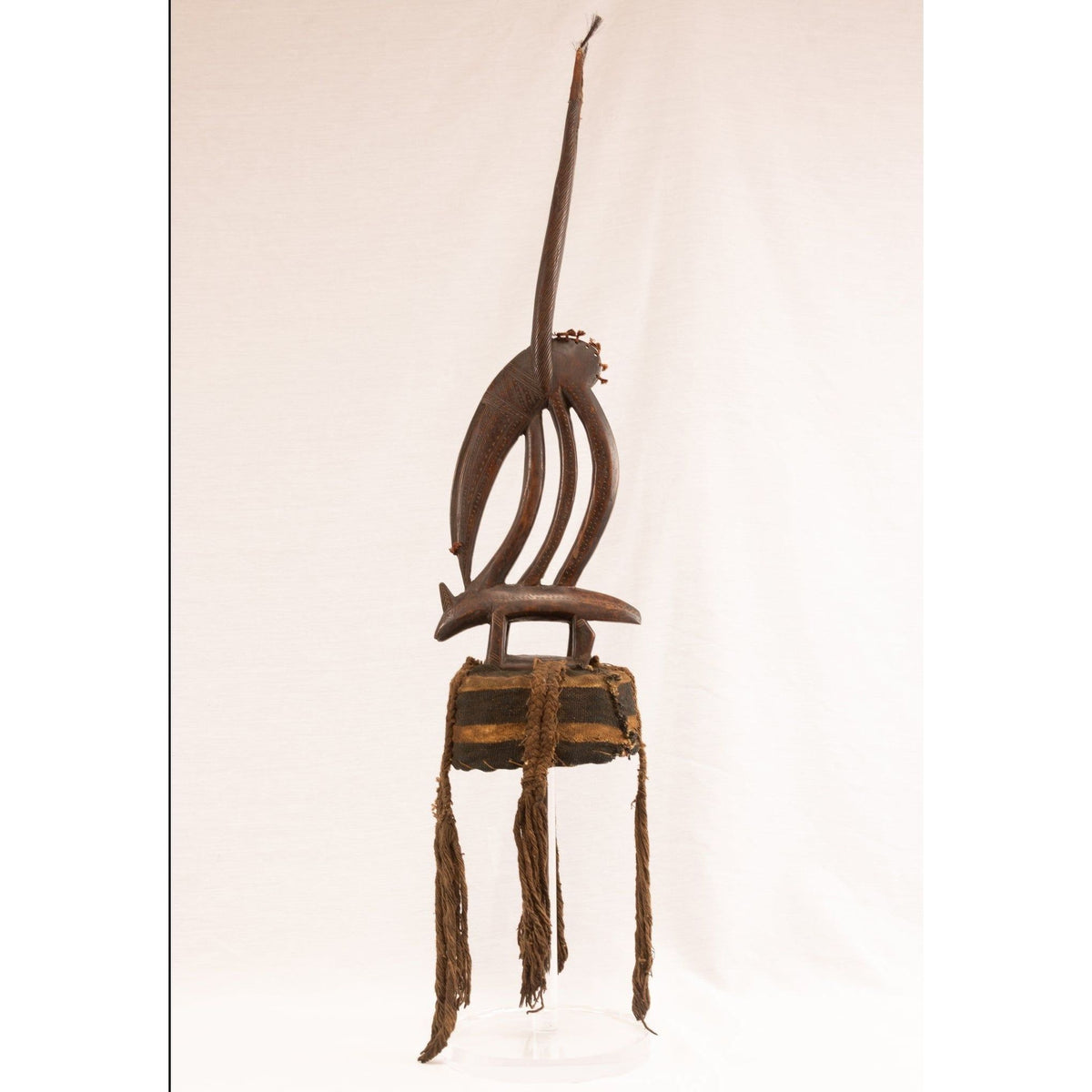 Male Bamana/Bambara Chiwara Carved Wood Figure Headdress with Cap from Mali - 39.25" H X 8.25" D X 2.25" W