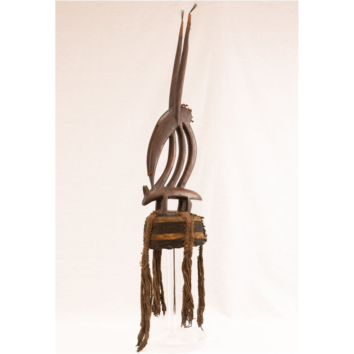 Male Bamana/Bambara Chiwara Carved Wood Figure Headdress with Cap from Mali - 39.25" H X 8.25" D X 2.25" W